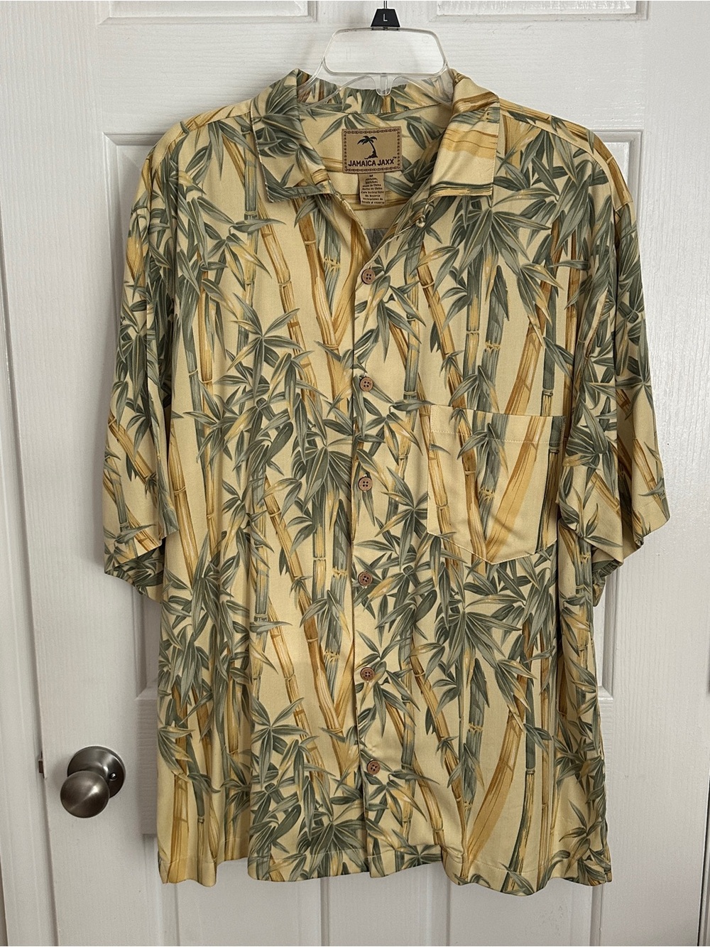 Jamaica Jaxx Men’s Bamboo Print Short-Sleeve Shirt Jacket - Yellow, Green